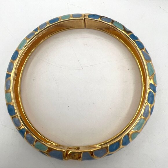 Joan Rivers Hinged Bangle Bracelet Blues Enamel Mosaic Size 7.5 Inches - Picture 3 of 6